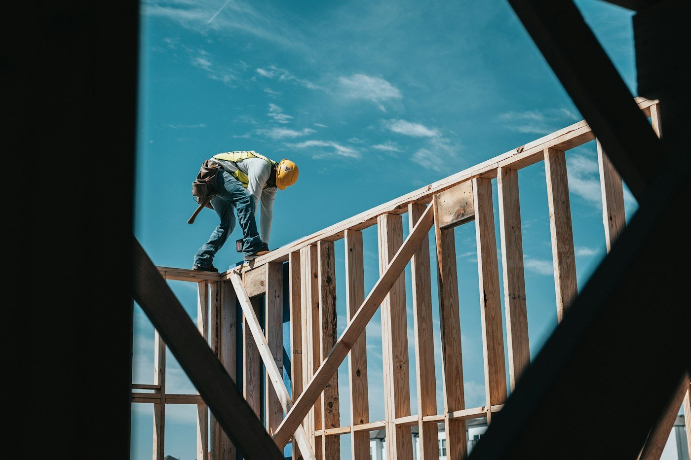 Builder framing the walls of a new home